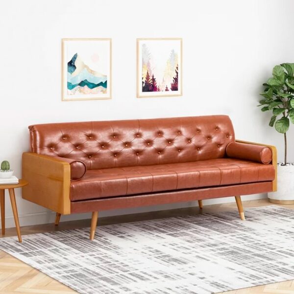 Noble House Marcel Faux Leather Tufted Sofa, Cognac Brown — изображение 2