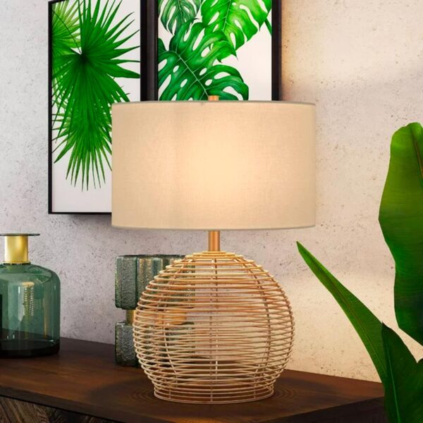 Evelyn&Zoe 21_ Coastal Rattan Table Lamp with White Drum Linen Shade — изображение 2