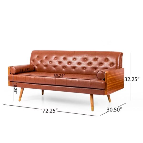 Noble House Marcel Faux Leather Tufted Sofa, Cognac Brown — изображение 3
